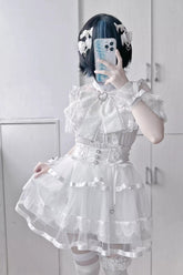 Jirai Kei Ruffle Bowknot Lace Fishbone Japanese Skirt 2 Colors